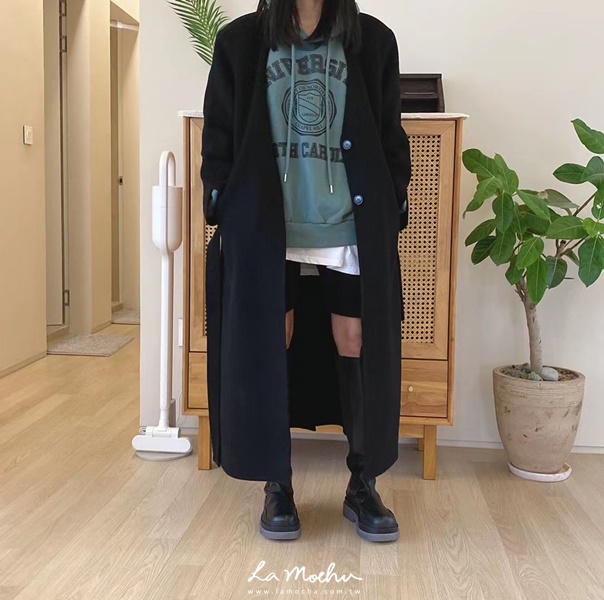 (限量商品)手袖車標羊絨綁帶大衣